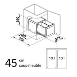 Blanco Poubelle Sous évier Botton Pro 45/2, 2 Bacs 26 Litres Manuel 9 Blanco Poubelle Sous évier Botton Pro 45/2, 2 Bacs 26 Litres Manuel -Bain Salle Produit Magasin botton pro 45 2 517467 plastique 3