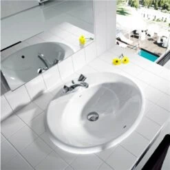 Roca Vasque Java 56x47,5 Cm Blanc Brillant -Bain Salle Produit Magasin java vasque a encastrer ovale a327863000 560x475x190 blanc 2