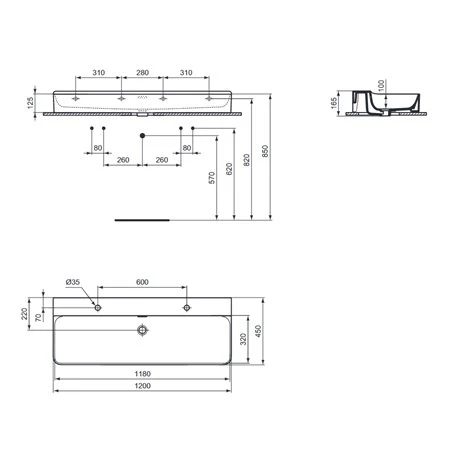 Ideal Standard Lavabo Conca 120x45 Cm à Fixer Au Mur 3 Ideal Standard Lavabo Conca 120x45 Cm à Fixer Au Mur
