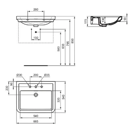 Ideal Standard Lavabo Calla 3 Trous 66,5x54 Cm 8 Ideal Standard Lavabo Calla 3 Trous 66,5x54 Cm – Image 6