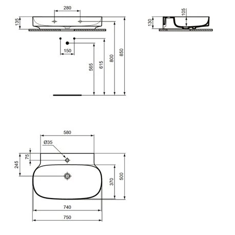 Ideal Standard Lavabo Linda-X 75x50 Cm Sans Trop-plein, Avec Trou De Robinetterie 7 Ideal Standard Lavabo Linda-X 75x50 Cm Sans Trop-plein, Avec Trou De Robinetterie – Image 5