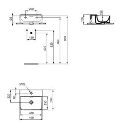 Ideal Standard Lave-mains Conca 40x30 Cm Avec Trop-plein Et Trou De Robinetterie Soie Blanche