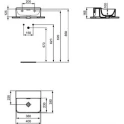 Ideal Standard Lave-mains Rectifié Conca 40x35 Cm Avec Trop-plein Et Sans Trou De Robinetterie Blanc Brillant