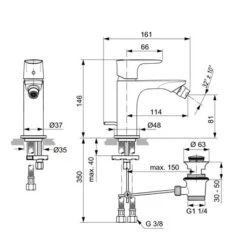 Ideal Standard Robinet Bidet Connect Air Gris Orage, Avec Tirette Et Vidage Bonde Métal -Bain Salle Produit Magasin mitigeur bidet monotrou a7030gn connect air gris orage avec tirette et vidage bonde metal 3