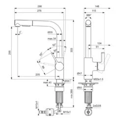 Ideal Standard Mitigeur De Cuisine Gusto Tube L 2 Jets Or Brossé -Bain Salle Produit Magasin mitigeur de cuisine gusto tube l 2 jets or brosse 5