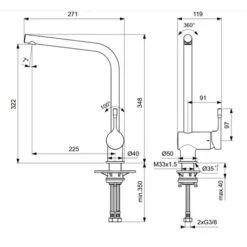 Ideal Standard Mitigeur Cuisine Ceralook Ceralook Gris Orage Hauteur 348 Mm