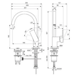 Ideal Standard Mitigeur Lavabo Extra Col De Cygne Gris Orage Avec Tirette Et Vidage Bonde Métal -Bain Salle Produit Magasin mitigeur lavabo extra col de cygne gris orage avec tirette et vidage bonde metal 3
