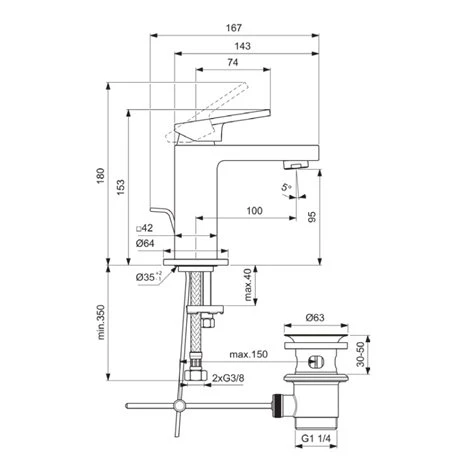 Ideal Standard Mitigeur Lavabo Extra Piccolo Gris Orage Avec Tirette Et Vidage Bonde Métal 6 Ideal Standard Mitigeur Lavabo Extra Piccolo Gris Orage Avec Tirette Et Vidage Bonde Métal – Image 4