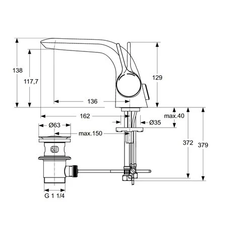 Ideal Standard Mitigeur Lavabo Monotrou Melange Vidage Bonde Métal 4 Ideal Standard Mitigeur Lavabo Monotrou Melange Vidage Bonde Métal – Image 2