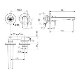 Ideal Standard Mitigeur Lavabo Mural Connect Air Chromé Bec 185 Mm -Bain Salle Produit Magasin mitigeur lavabo mural connect air chrome bec 185 mm 3