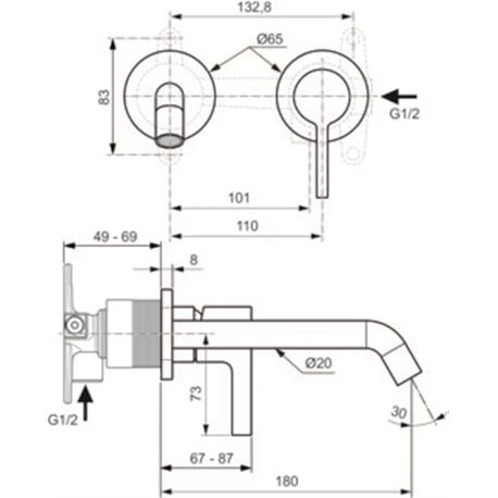 Ideal Standard Mitigeur Lavabo Mural Joy Bec 180 Mm, Gris Magnétique 4 Ideal Standard Mitigeur Lavabo Mural Joy Bec 180 Mm, Gris Magnétique – Image 2