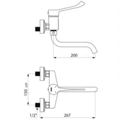 Mitigeur Mécanique Monocommande Mural 2519L à Levier, Raccords Stop/check -Bain Salle Produit Magasin mitigeur mecanique monocommande mural 2519l a levier raccords stop check 1