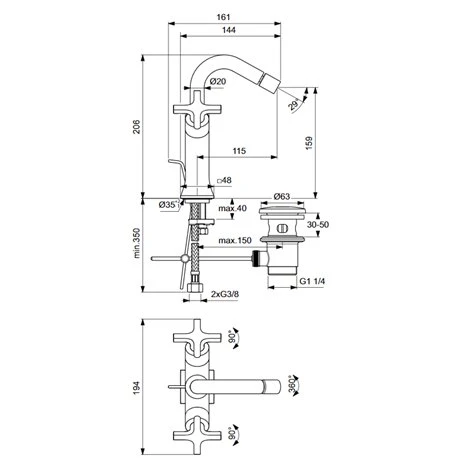 Ideal Standard Robinet Bidet Joy Neo Avec Tirette Et Vidage Bonde Métal Poignées Croix 8 Ideal Standard Robinet Bidet Joy Neo Avec Tirette Et Vidage Bonde Métal Poignées Croix – Image 6