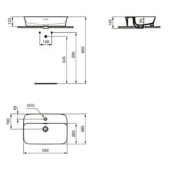 Ideal Standard Vasque Ipalyss Cachemire 55x38 Cm Avec Trop Plein Et Avec Plage De Robinetterie